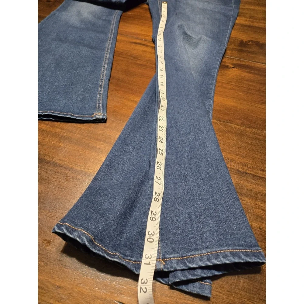 Nine West Pull On Flare Denim Blue Jeans Size 12 Boho Stretch Retro Festival